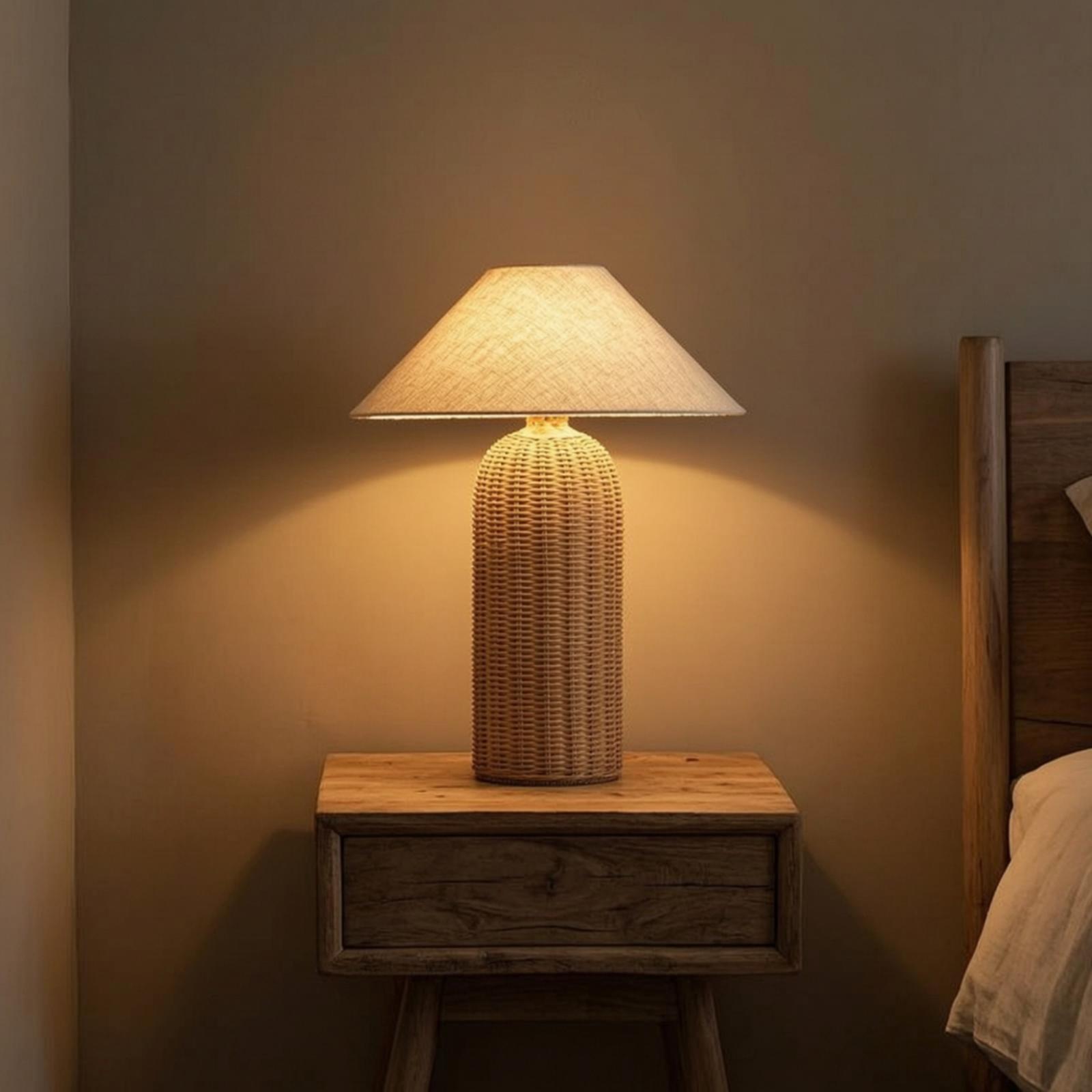 Decor Lighting Lamps - Bedlampje met rotan voet en stoffen