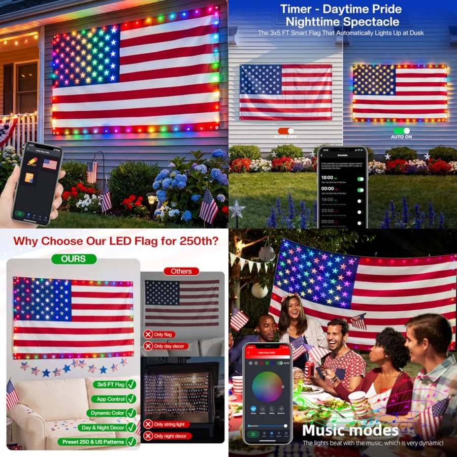 Up Lighting Decor - Slimme verlichte Amerikaanse vlag 3x5 FT,