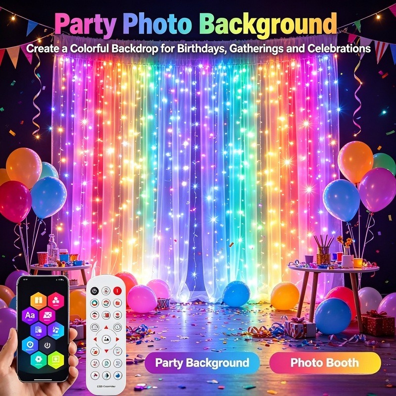 Lighting Christmas Decor - USB-aangedreven, app-gestuurde LED-gordijnverlichting, doe-het-zelf-feestringverlichting voor kerst,
